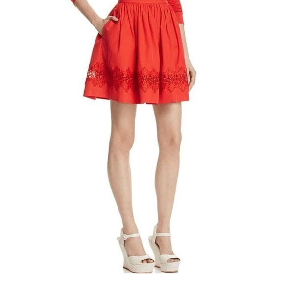 Alice + Olivia Lace-Inset Pouf Mini Skirt, Red, Size 8, EUC - Picture 7 of 7